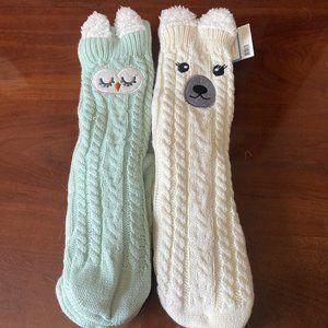 2 Pack Woman's Lurex Critter Slipper Sock L/XL 8-10 Non Skids